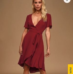 Lulu's Midi Wrap Dress Burgundy